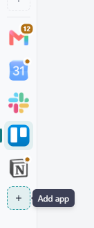 The sidebar with the '+' button below the app list and its 'Add app' tooltip