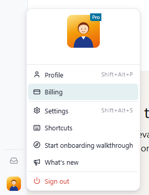 Desktop avatar menu showing '12 trial days left', 'Profile' and 'Change plan' with the 'Upgrade!' tag