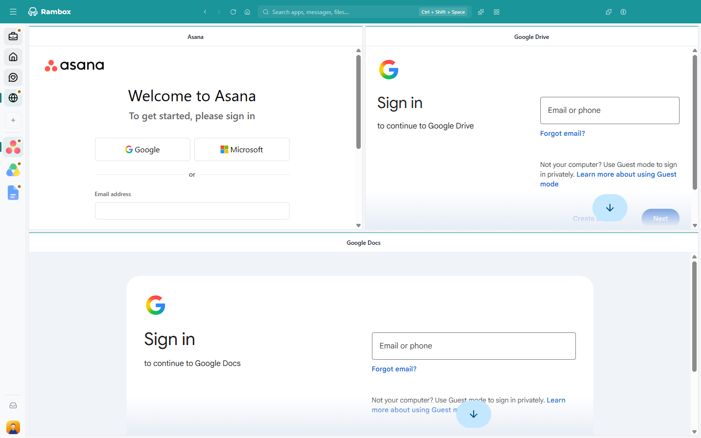 A Tiles workspace with three or four apps in tiles, each with its title bar