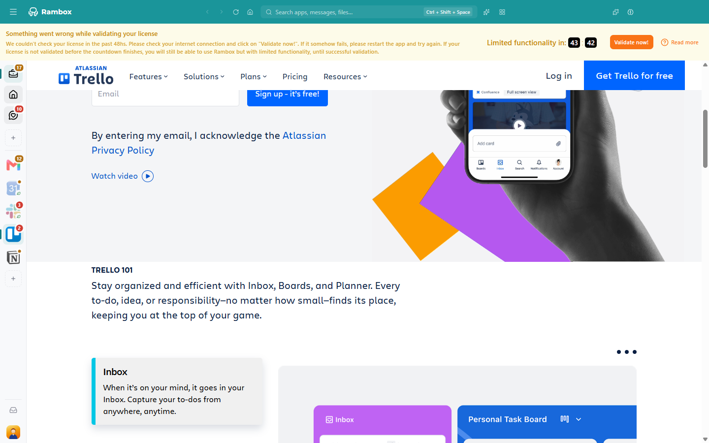 Pro user: 'Something went wrong while validating your license' banner with the 'Limited functionality in:' countdown, 'Validate now!' and 'Read more'