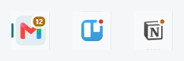 Composite of app icons with a number badge, a plain dot, and a yellow 'needs attention' dot