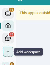 The '+' button in the sidebar with its 'Add workspace' tooltip visible