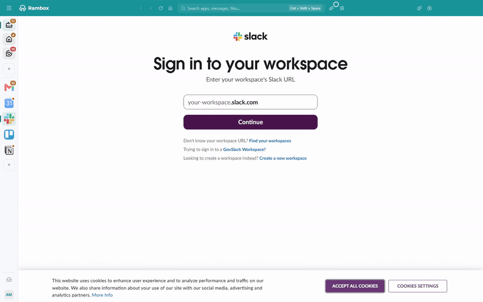 A link opened from Slack shows the 'Open this link with…' window, clicking a Gmail card opens the link in a new tab inside that Gmail app with the 'Opened from Slack' bar, then 'Switch' goes back to Slack