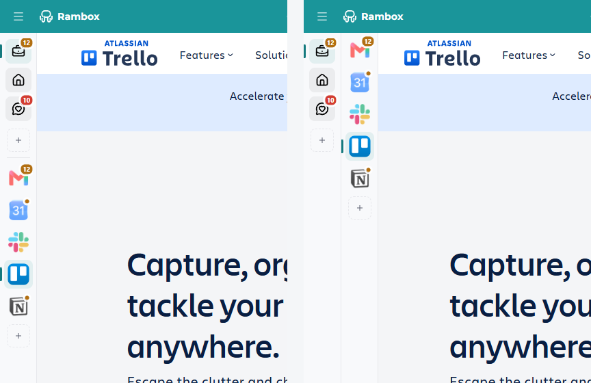 Side-by-side comparison: Compact layout (one sidebar) and Split layout (two bars)
