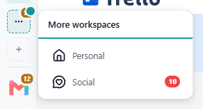 The 'More workspaces' menu open from the '…', showing workspaces with their badges
